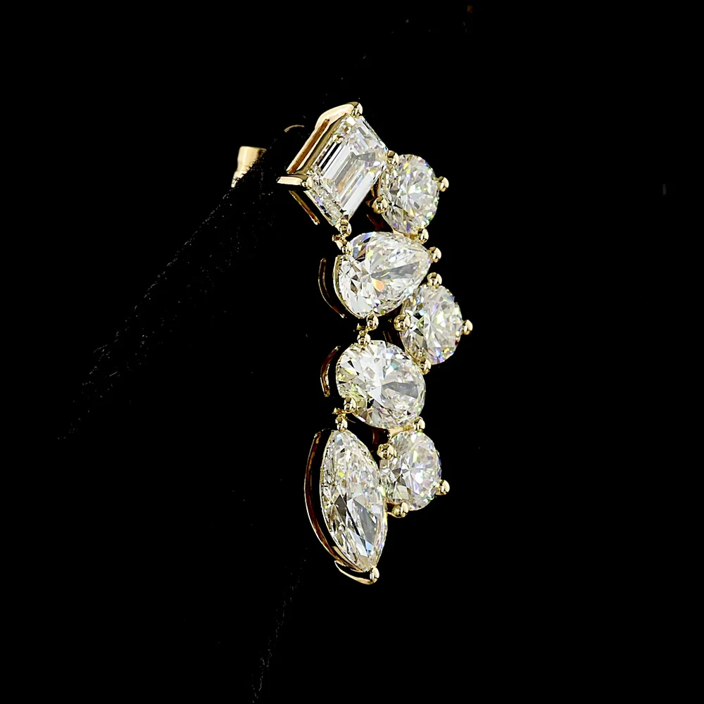 14K Yellow Gold Diamond Crawler Earrings with Mixed Cuts - Total 5.90 Carat Lab Grown Diamonds E-F Color VS Clarity - Covaloro Fine Jewelry - Image 4