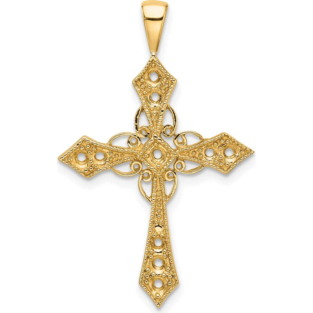 14K Yellow Gold Diamond Cross Passion Pendant with Round Side Stone Settings - 1.9mm & 2.1mm by Oro Pregiato