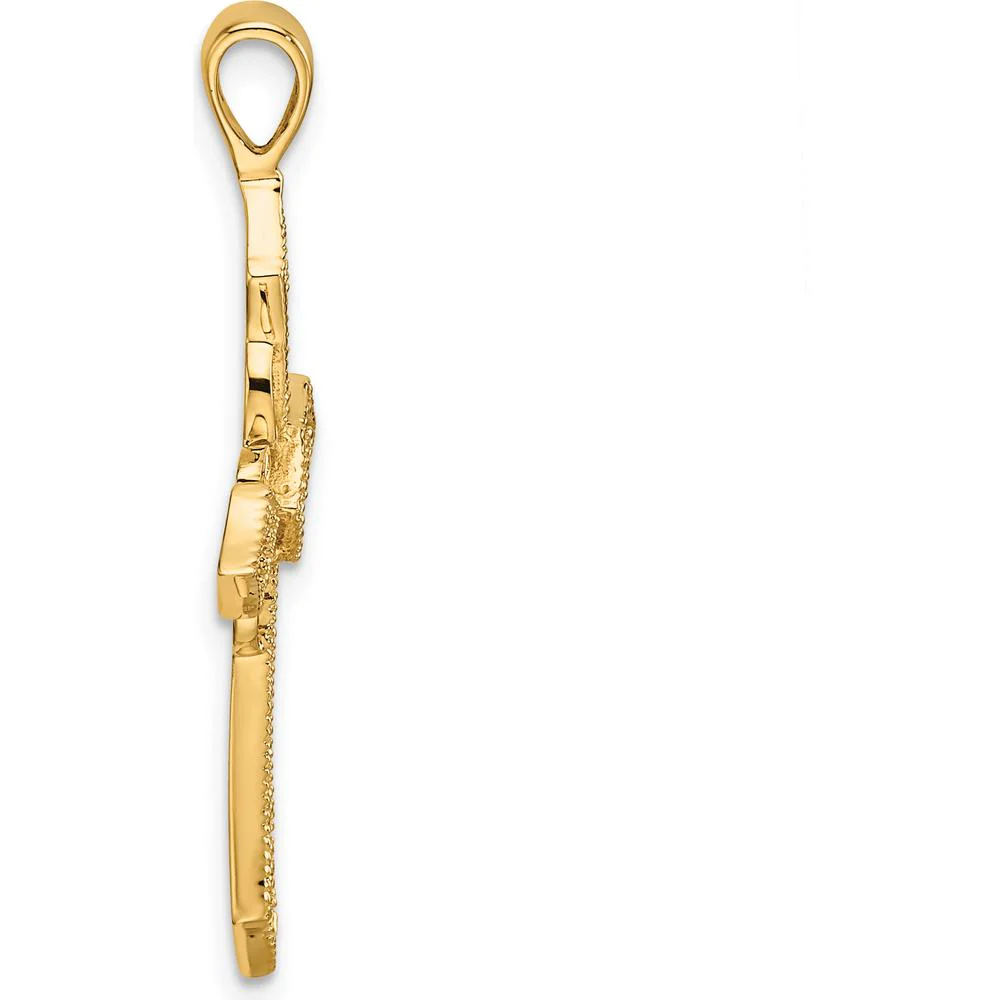 14K Yellow Gold Diamond Cross Passion Pendant with Round Side Stone Settings - 1.9mm & 2.1mm by Oro Pregiato - Image 2