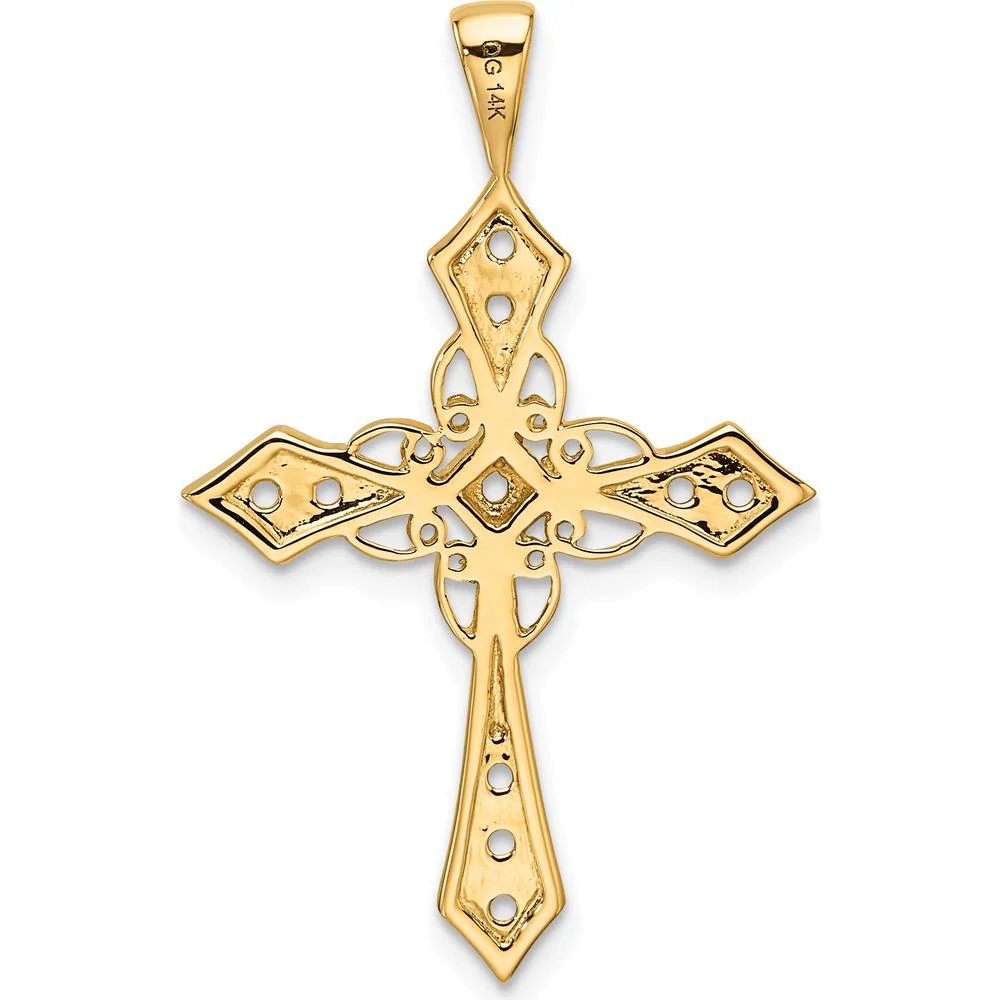14K Yellow Gold Diamond Cross Passion Pendant with Round Side Stone Settings - 1.9mm & 2.1mm by Oro Pregiato - Image 3