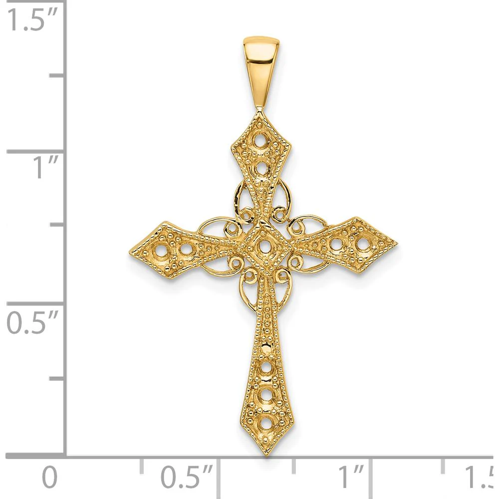 14K Yellow Gold Diamond Cross Passion Pendant with Round Side Stone Settings - 1.9mm & 2.1mm by Oro Pregiato - Image 4