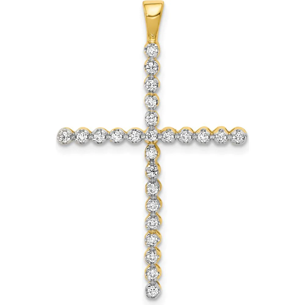 14K Yellow Gold Diamond Cross Pendant with 0.25 Carat Total Diamond Weight - Polished and Rhodium Finished by Monteluci Fine Jewelry