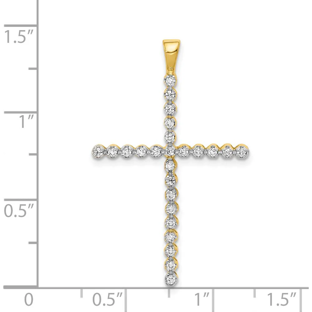 14K Yellow Gold Diamond Cross Pendant with 0.25 Carat Total Diamond Weight - Polished and Rhodium Finished by Monteluci Fine Jewelry - Image 4