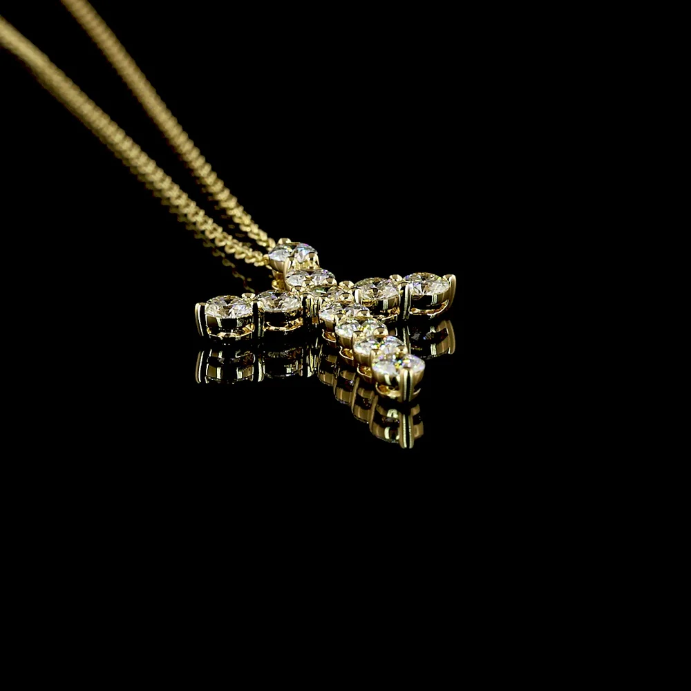 14K Yellow Gold Diamond Cross Pendant with 11 Round Brilliant Cut Lab Grown Diamonds - 1.02 Carat Total Diamond Weight, E-F Color VS Clarity - Covaloro Fine Jewelry - Image 3
