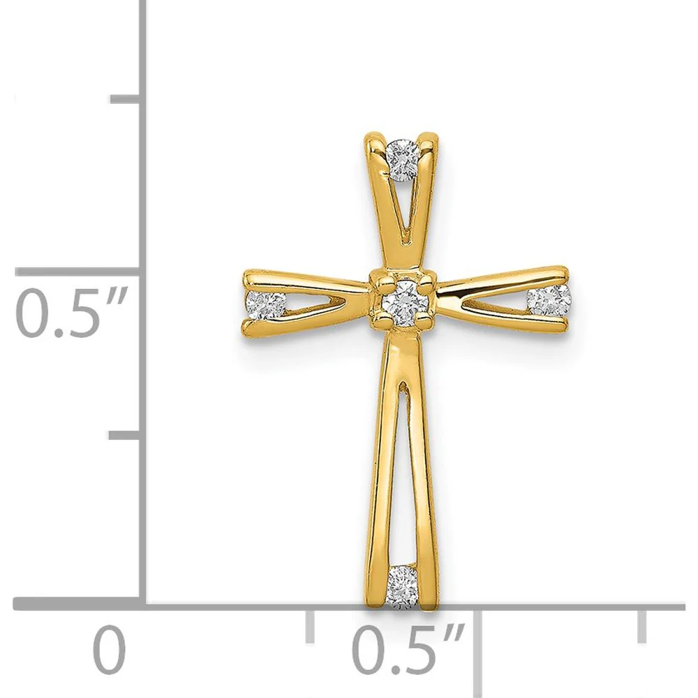 14K Yellow Gold Diamond Cross Pendant with Channel Set Round Diamonds - 0.035 Carat Total Diamond Weight by Monteluci Fine Jewelry - Image 4