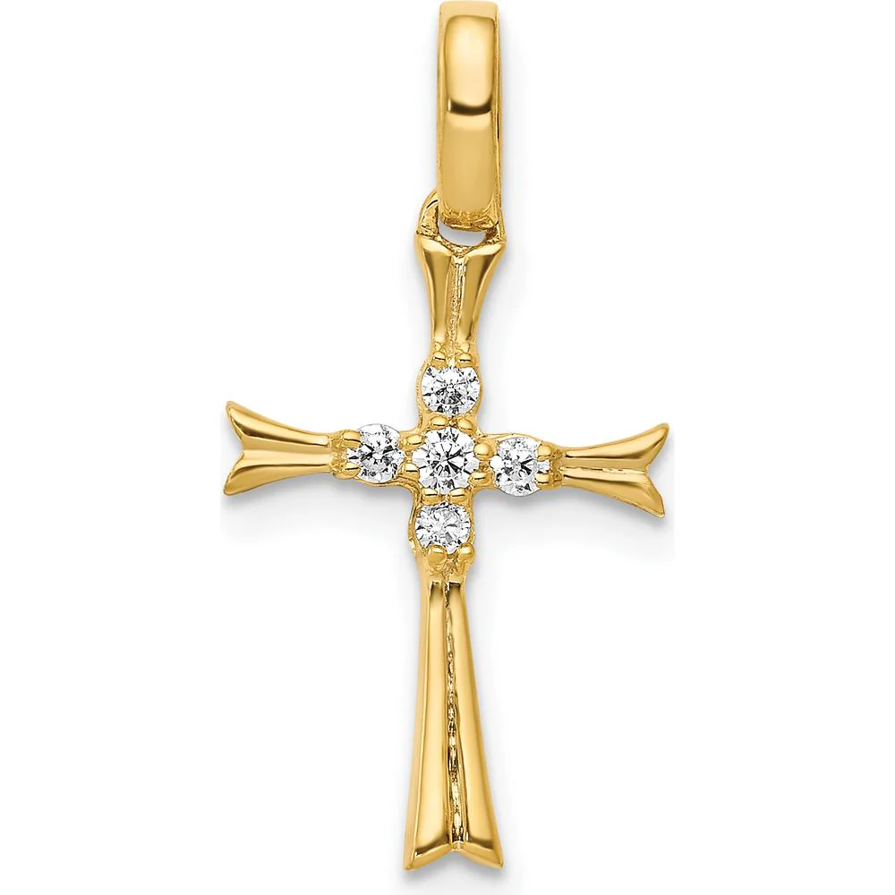 14K Yellow Gold Diamond Cross Pendant with Round Diamonds - 0.02 Carat Total Diamond Weight by Monteluci Fine Jewelry