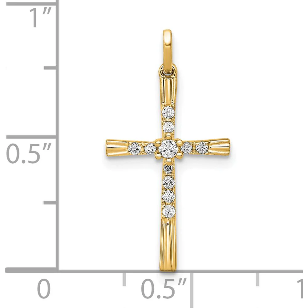 14K Yellow Gold Diamond Cross Pendant with Round Natural Diamonds - 0.10 Carat Total Diamond Weight by Oro Pregiato - Image 2