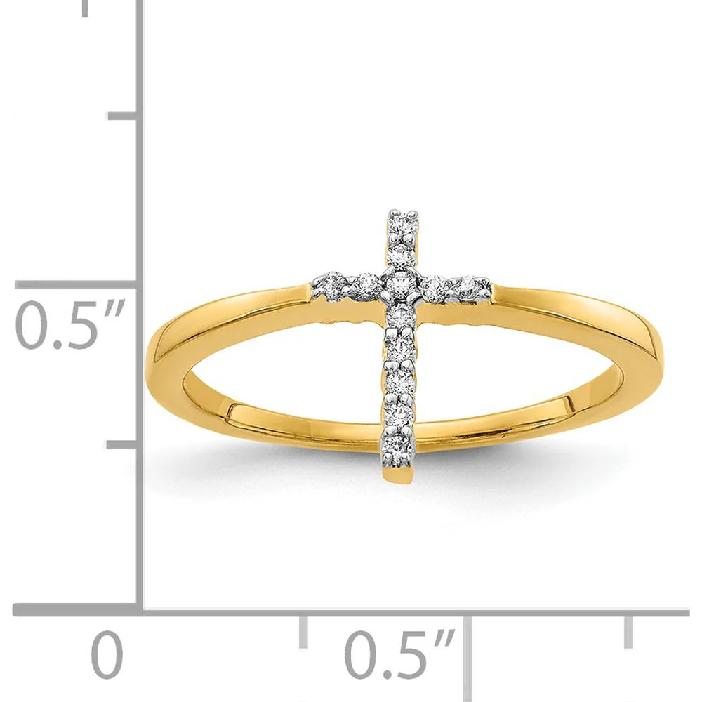 14K Yellow Gold Diamond Cross Ring with 12 Round Diamonds - 0.072 Carat Total Diamond Weight - Size 6 by Monteluci Fine Jewelry - Image 4