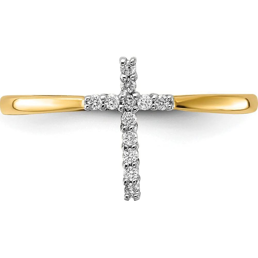 14K Yellow Gold Diamond Cross Ring with 12 Round Diamonds - 0.072 Carat Total Diamond Weight - Size 6 by Monteluci Fine Jewelry - Image 5