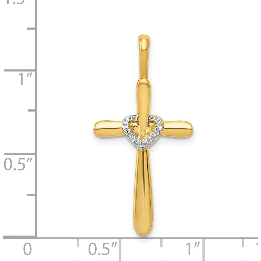 14K Yellow Gold Diamond Cross with Heart Pendant - 0.003 Carat Total Diamond Weight by Monteluci Fine Jewelry - Image 4