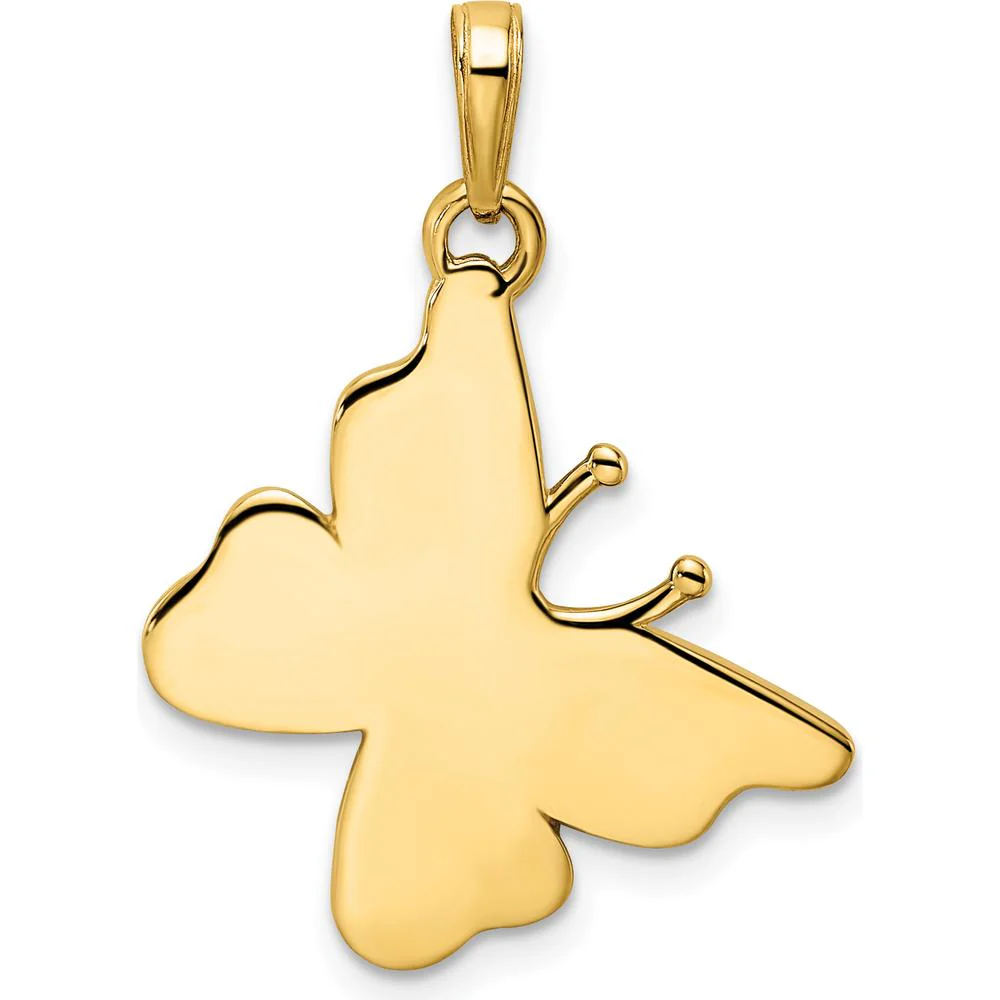 14K Yellow Gold Diamond-Cut Butterfly Pendant with Rhodium Finish - 30mm Length by Oro Pregiato - Image 3