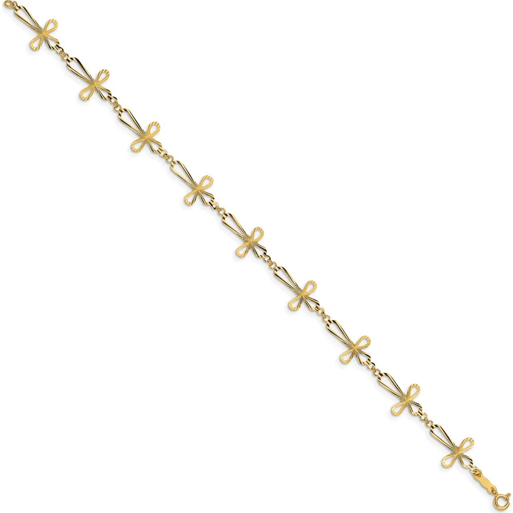 14K Yellow Gold Diamond-Cut Open Cross Bracelet - 7.5" Length by Oro Pregiato - Image 2