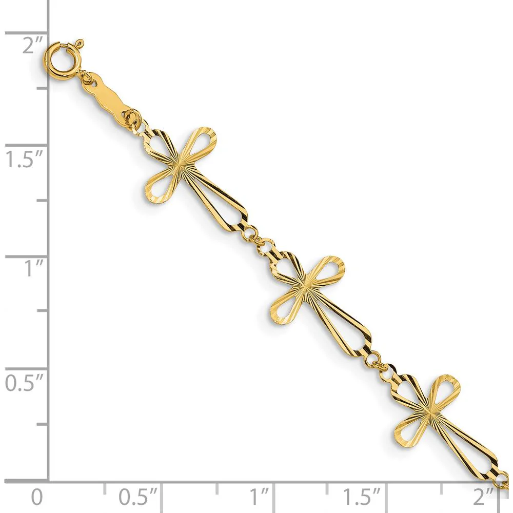 14K Yellow Gold Diamond-Cut Open Cross Bracelet - 7.5" Length by Oro Pregiato - Image 3