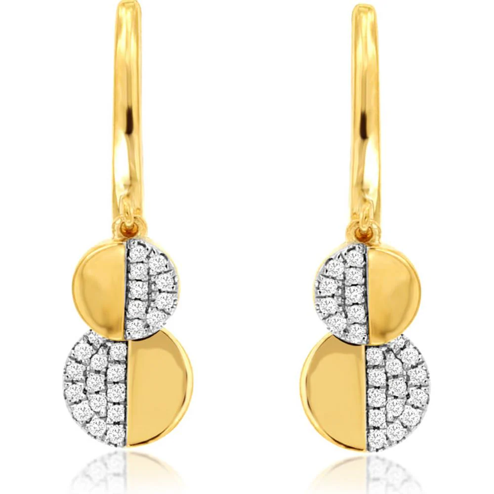 14K Yellow Gold Diamond Dangle Earrings - 0.13 Carats Total Diamond Weight - Royal Jewelry
