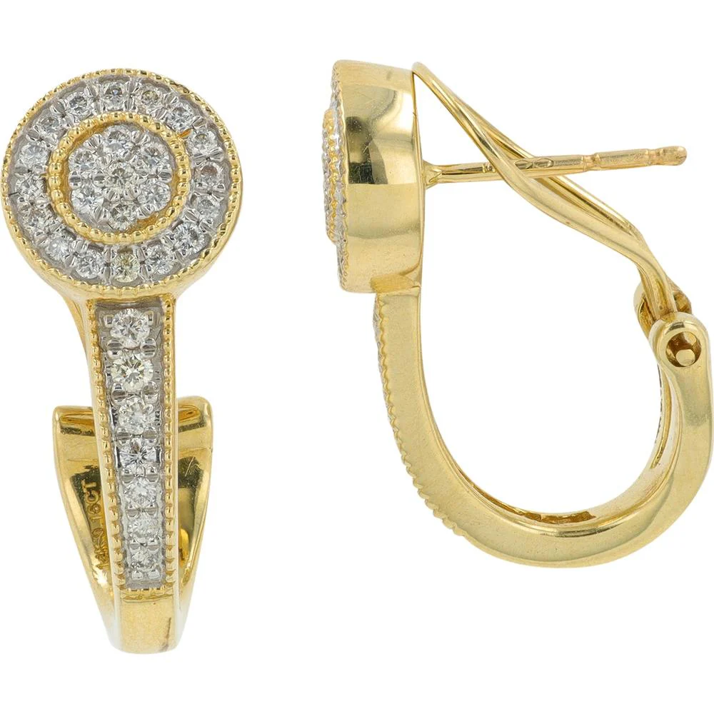 14K Yellow Gold Diamond Double Halo Stud Earrings - 0.38 Carat Total Diamond Weight - Image 2