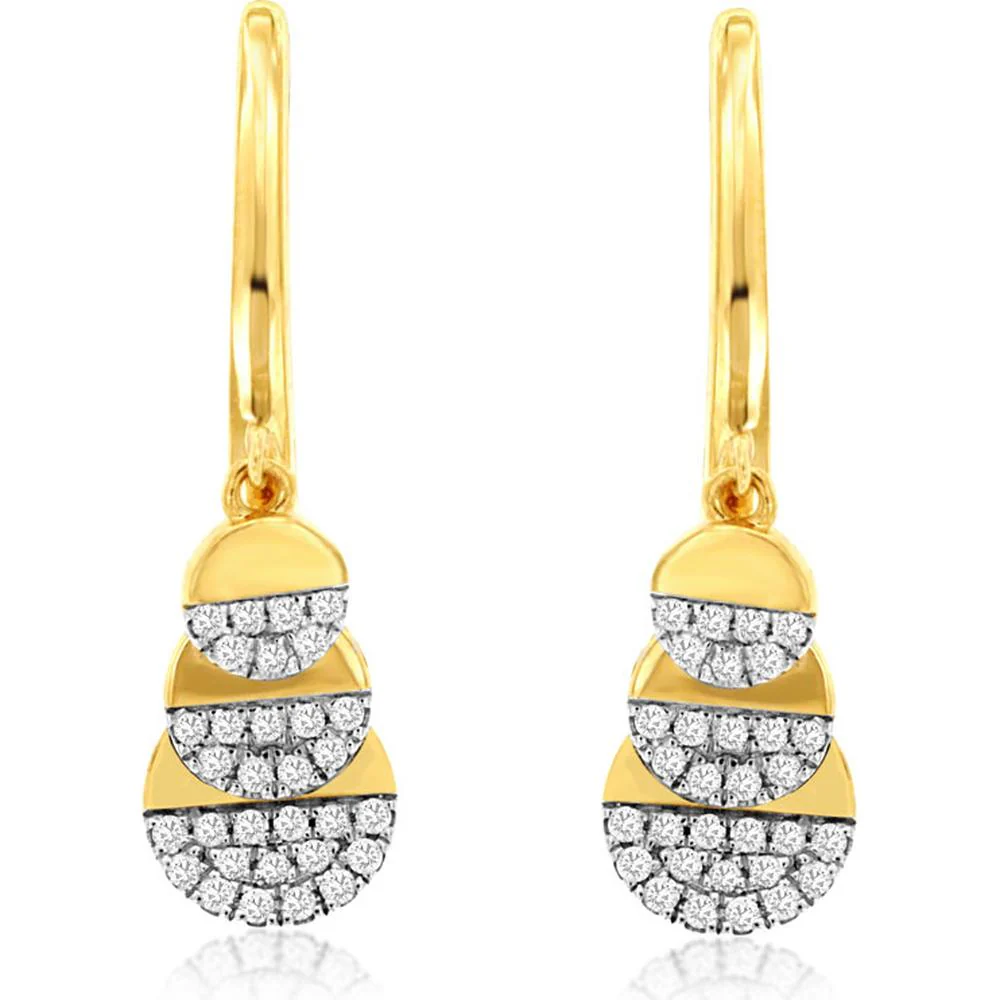 14K Yellow Gold Diamond Drop Earrings with Round Diamonds - 0.16 Carats Total Diamond Weight - Royal Jewelry