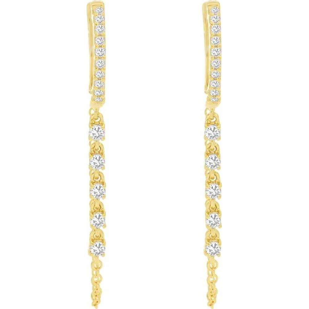 14K Yellow Gold Diamond Drop Huggie Earrings with Round Diamonds - 0.40 Carat Total Diamond Weight - Royal Jewelry