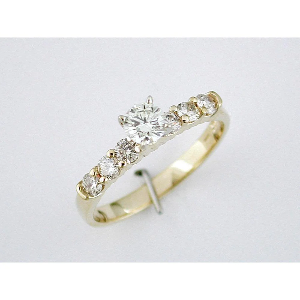 14K Yellow Gold Diamond Engagement Ring with 0.34 Carat Round Center and 0.42 Carat Accent Diamonds in Shared Prong Setting - Royal Jewelry