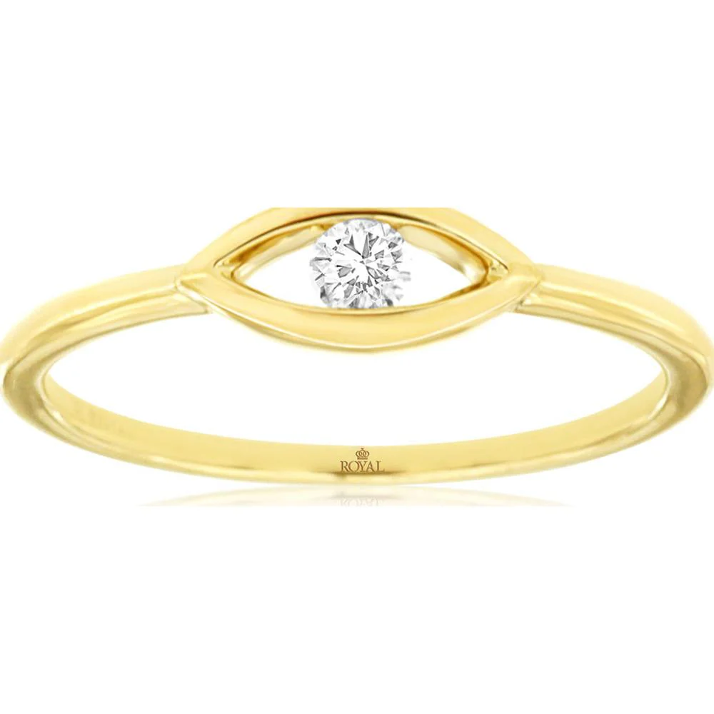 14K Yellow Gold Diamond Eye Motif Ring with Round Diamond - 0.09 Carat Diamond Weight - Royal Jewelry