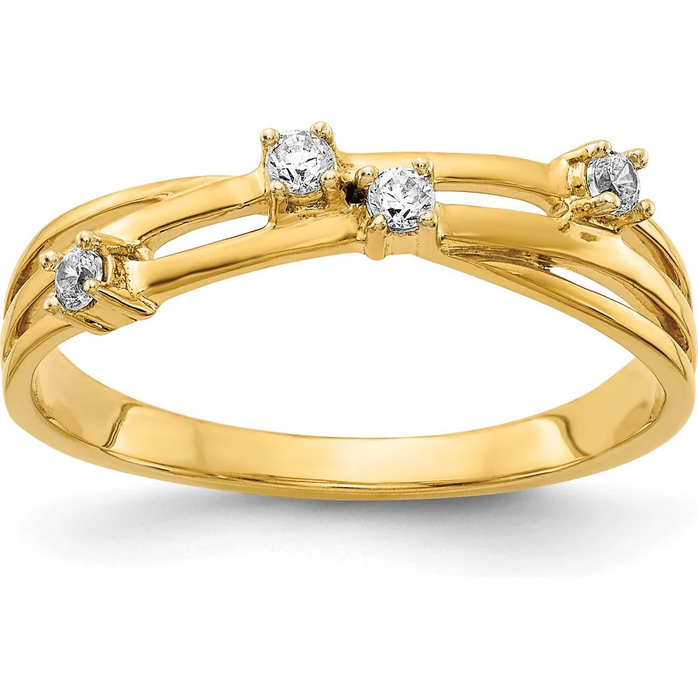 14K Yellow Gold Diamond Fashion Ring with Round Diamonds - 0.055 Carat Total Diamond Weight - Size 7 by Monteluci Fine Jewelry