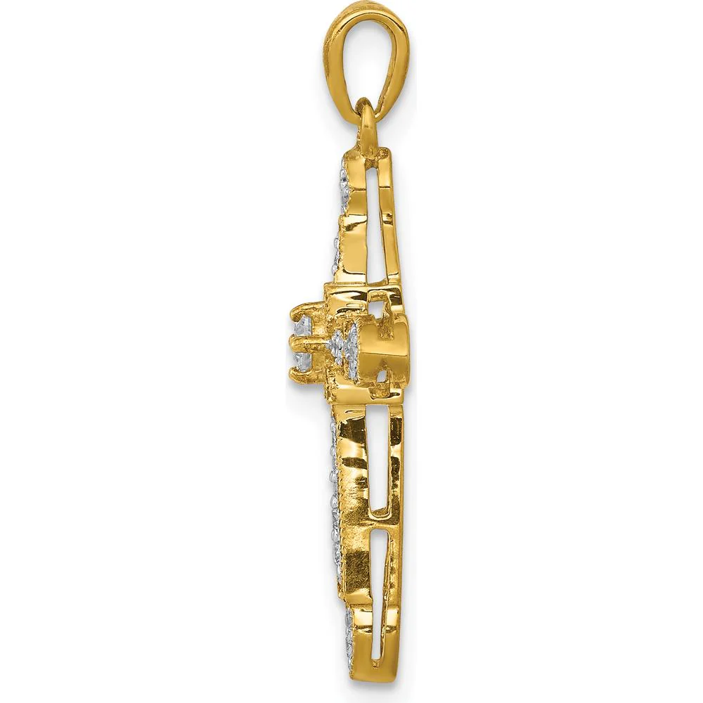 14K Yellow Gold Diamond Filigree Cross Pendant with Round Diamonds - 1/6 Carat Total Diamond Weight by Monteluci Fine Jewelry - Image 2