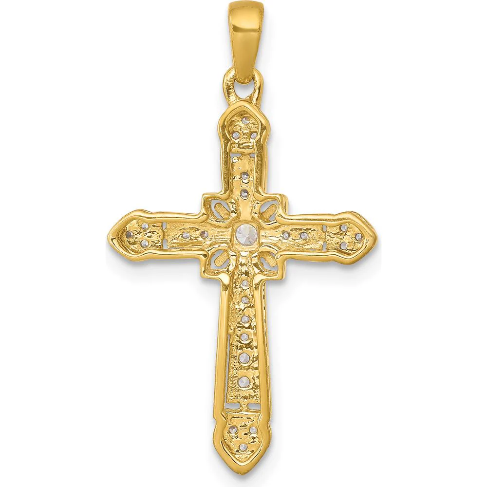14K Yellow Gold Diamond Filigree Cross Pendant with Round Diamonds - 1/6 Carat Total Diamond Weight by Monteluci Fine Jewelry - Image 3