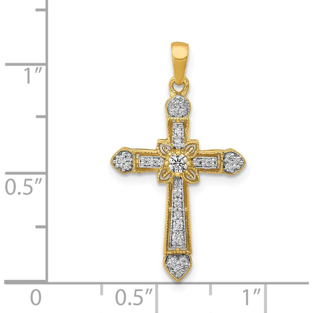 14K Yellow Gold Diamond Filigree Cross Pendant with Round Diamonds - 1/6 Carat Total Diamond Weight by Monteluci Fine Jewelry - Image 4