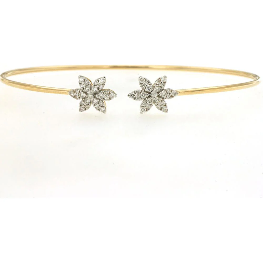 14K Yellow Gold Diamond Flower Bangle with Open Cuff Design and 0.47 Carat Total Diamond Weight - Royal Jewelry