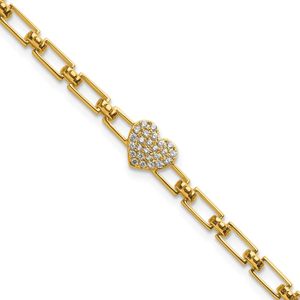 14K Yellow Gold Diamond Heart Cluster Fancy Link Bracelet - 1/6 Carats Total Diamond Weight by Oro Pregiato