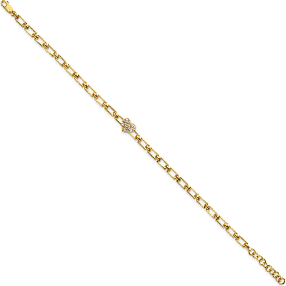 14K Yellow Gold Diamond Heart Cluster Fancy Link Bracelet - 1/6 Carats Total Diamond Weight by Oro Pregiato - Image 2