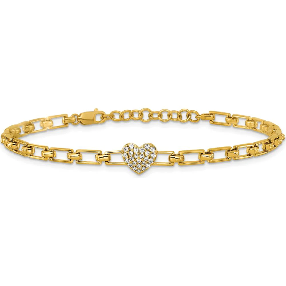 14K Yellow Gold Diamond Heart Cluster Fancy Link Bracelet - 1/6 Carats Total Diamond Weight by Oro Pregiato - Image 3