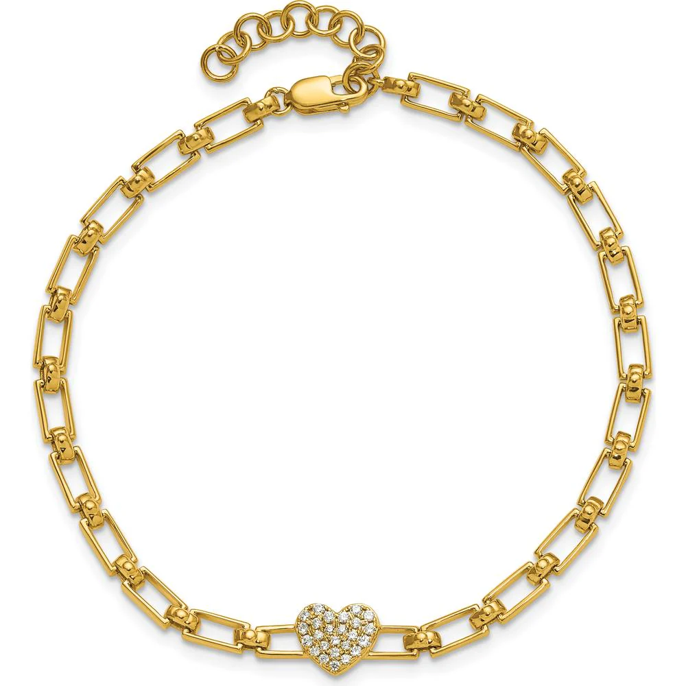 14K Yellow Gold Diamond Heart Cluster Fancy Link Bracelet - 1/6 Carats Total Diamond Weight by Oro Pregiato - Image 4