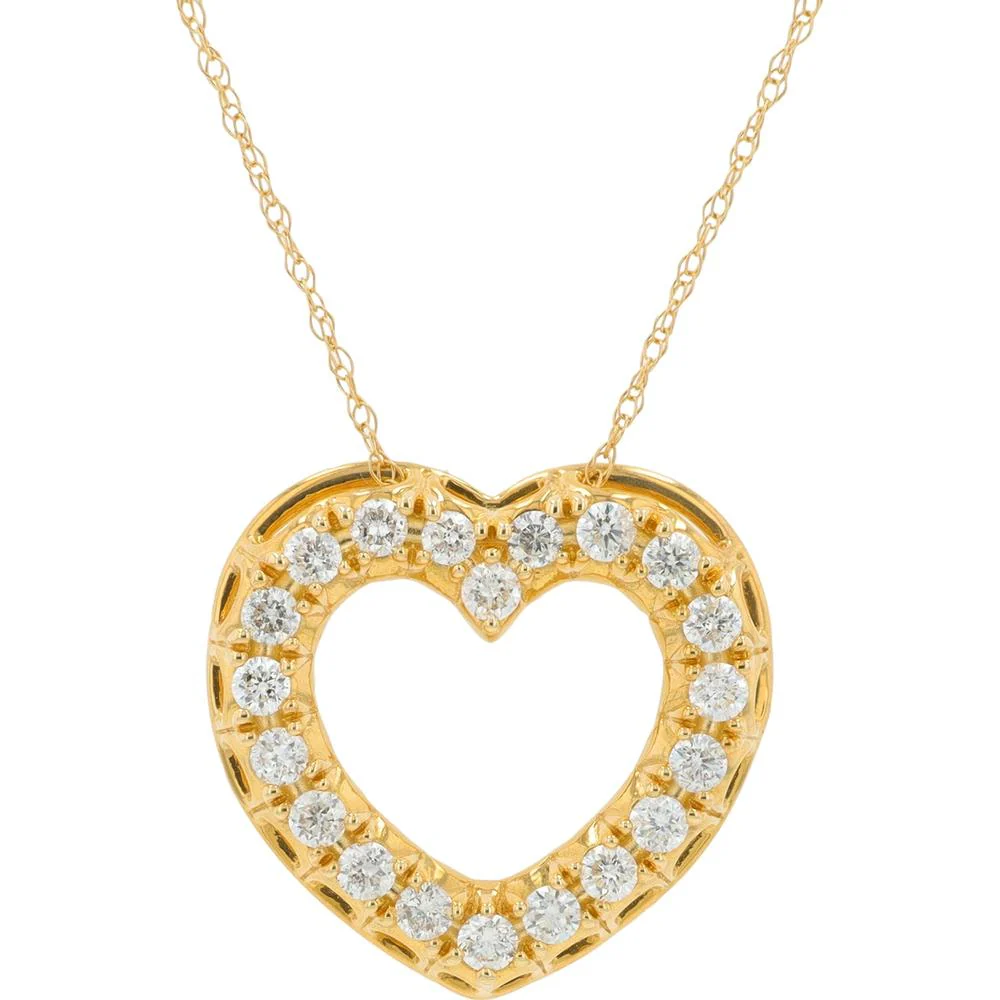14K Yellow Gold Diamond Heart Necklace with 0.50 Carat Total Diamond Weight