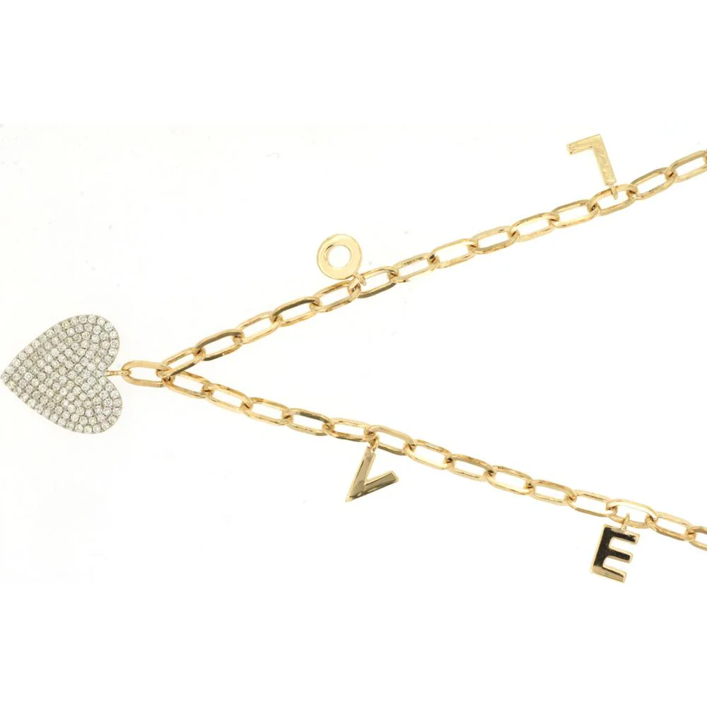 14K Yellow Gold Diamond Heart Pendant Necklace - 0.34 Carats Total Diamond Weight - Royal Jewelry