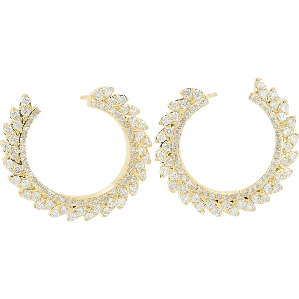 14K Yellow Gold Diamond Hoop Earrings - 1.00 Carat Total Diamond Weight