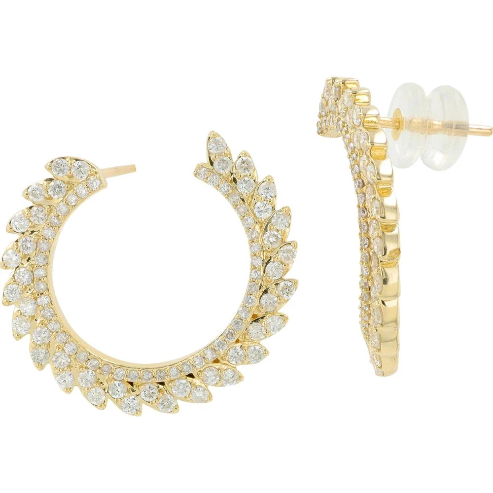 14K Yellow Gold Diamond Hoop Earrings - 1.00 Carat Total Diamond Weight - Image 2
