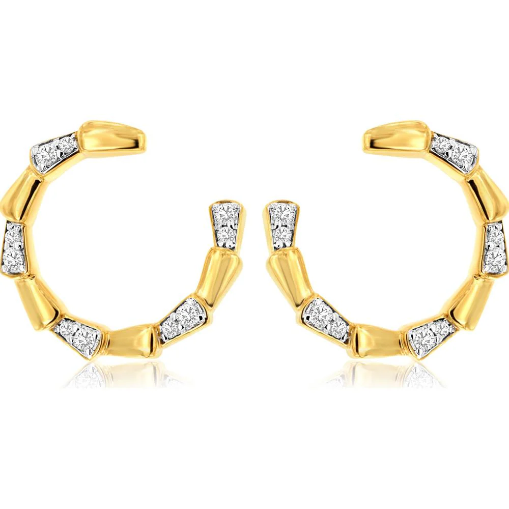 14K Yellow Gold Diamond Hoop Earrings with Channel-Set Round Diamonds - 0.20 Carat Total Diamond Weight - Royal Jewelry