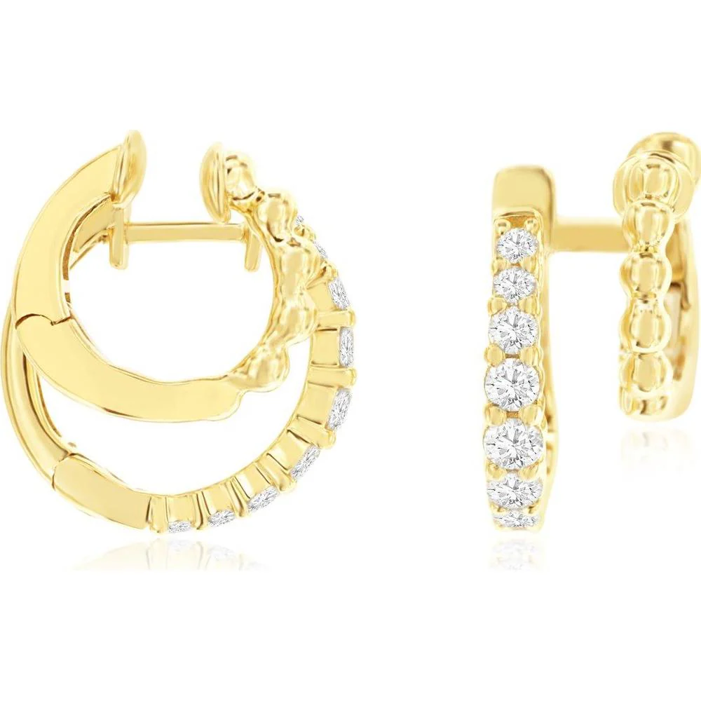 14K Yellow Gold Diamond Huggie Hoop Earrings with Channel Set Round Brilliant Diamonds - 0.52 Carat Total Weight - Royal Jewelry