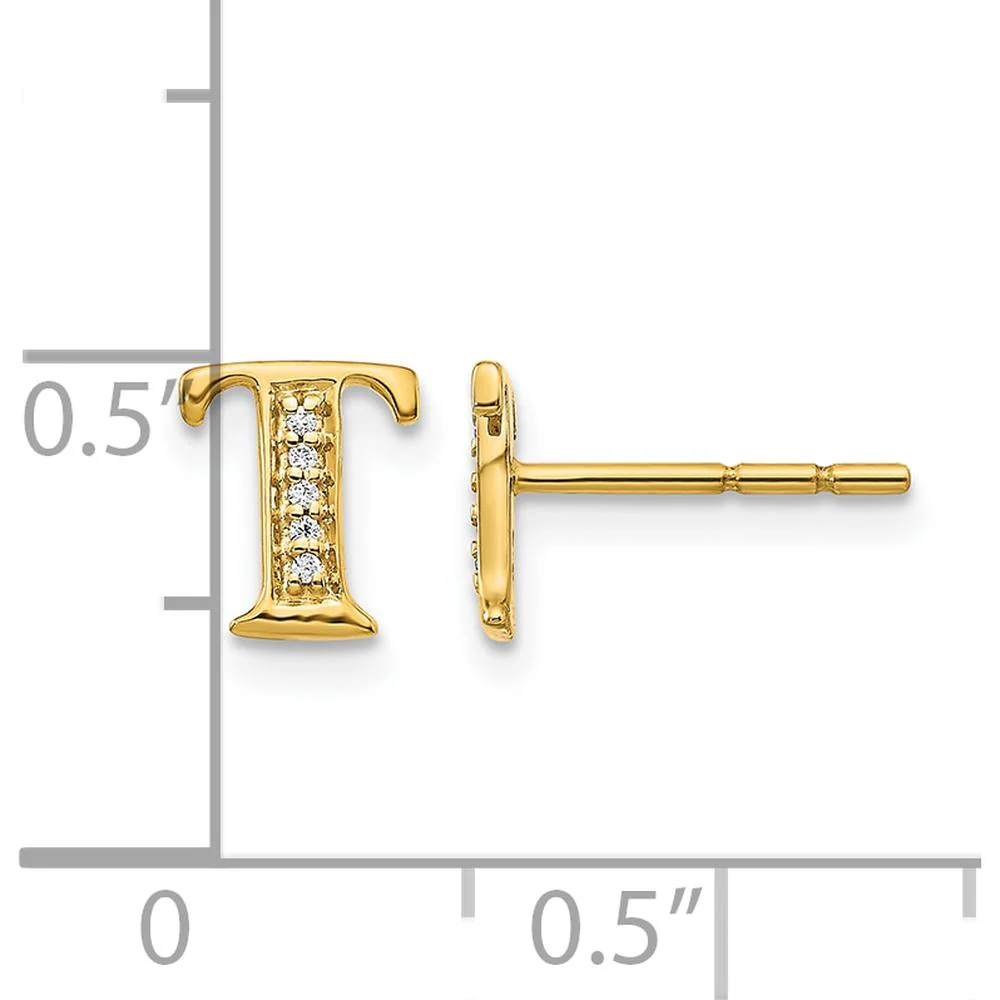 14K Yellow Gold Diamond Initial T Earrings - 0.03 Carats Total Diamond Weight by Monteluci Fine Jewelry - Image 4