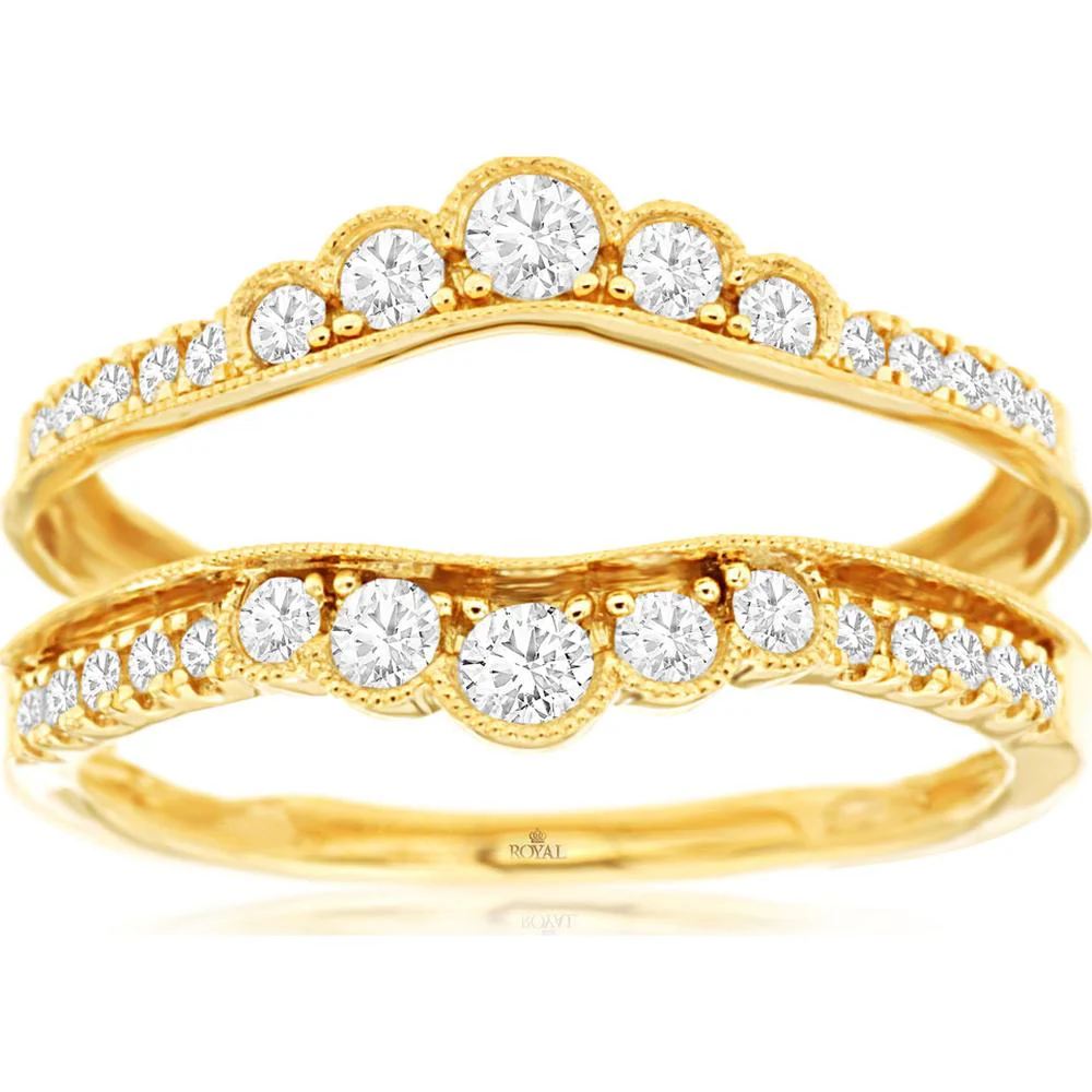 14K Yellow Gold Diamond Insert Ring Enhancer with Contoured Bands and Round Cut Diamonds - 0.50 Carat Total Diamond Weight - Royal Jewelry