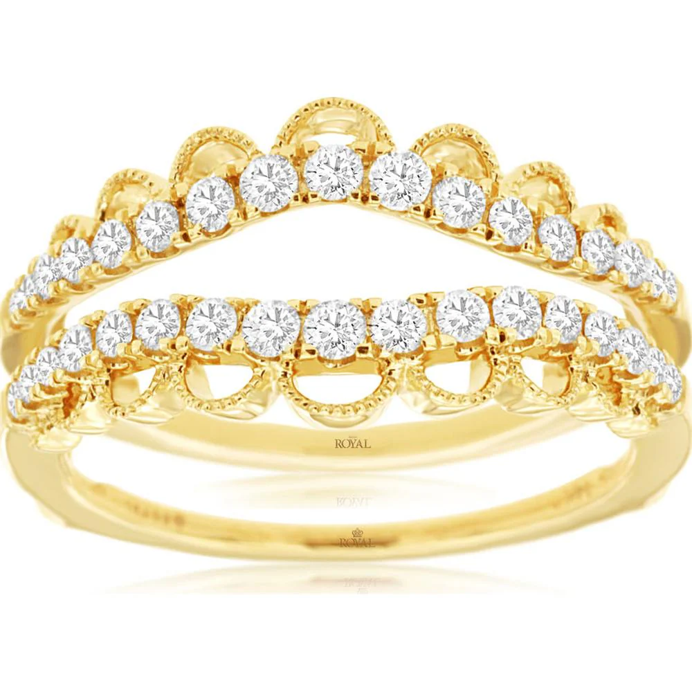 14K Yellow Gold Diamond Insert Ring with Alternating Round Diamonds - 0.50 Carats Total Diamond Weight - Royal Jewelry