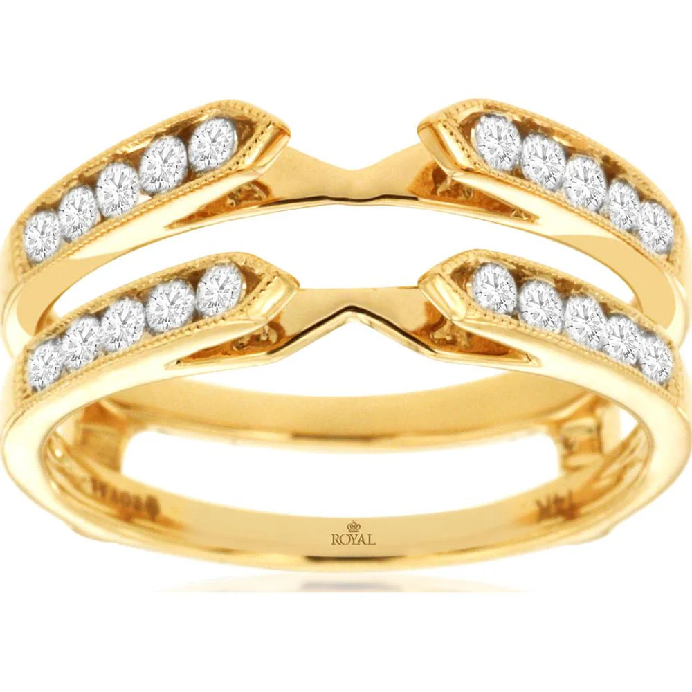 14K Yellow Gold Diamond Insert Ring with Channel Set Round Diamonds and Milgrain Edge – 0.50 Carat Total Weight - Royal Jewelry