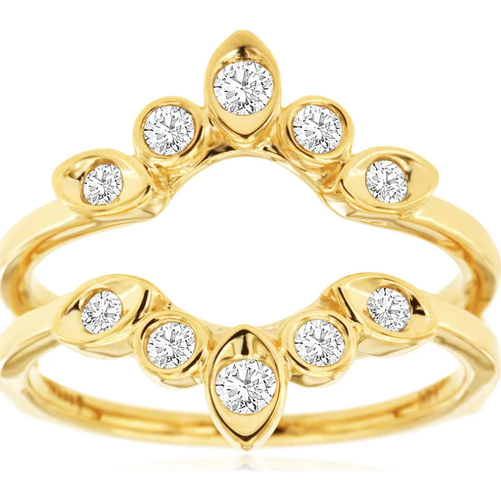 14K Yellow Gold Diamond Insert Ring with Marquise-Inspired Stations and Round Diamonds - 0.33 Carat Total Diamond Weight - Royal Jewelry
