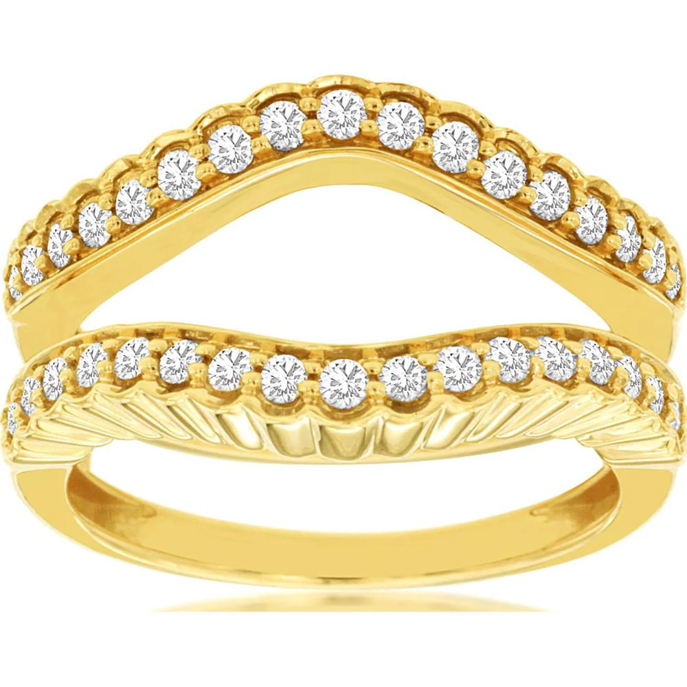 14K Yellow Gold Diamond Insert Ring with Round Cut Stones - 0.50 Carat Total Diamond Weight - Royal Jewelry