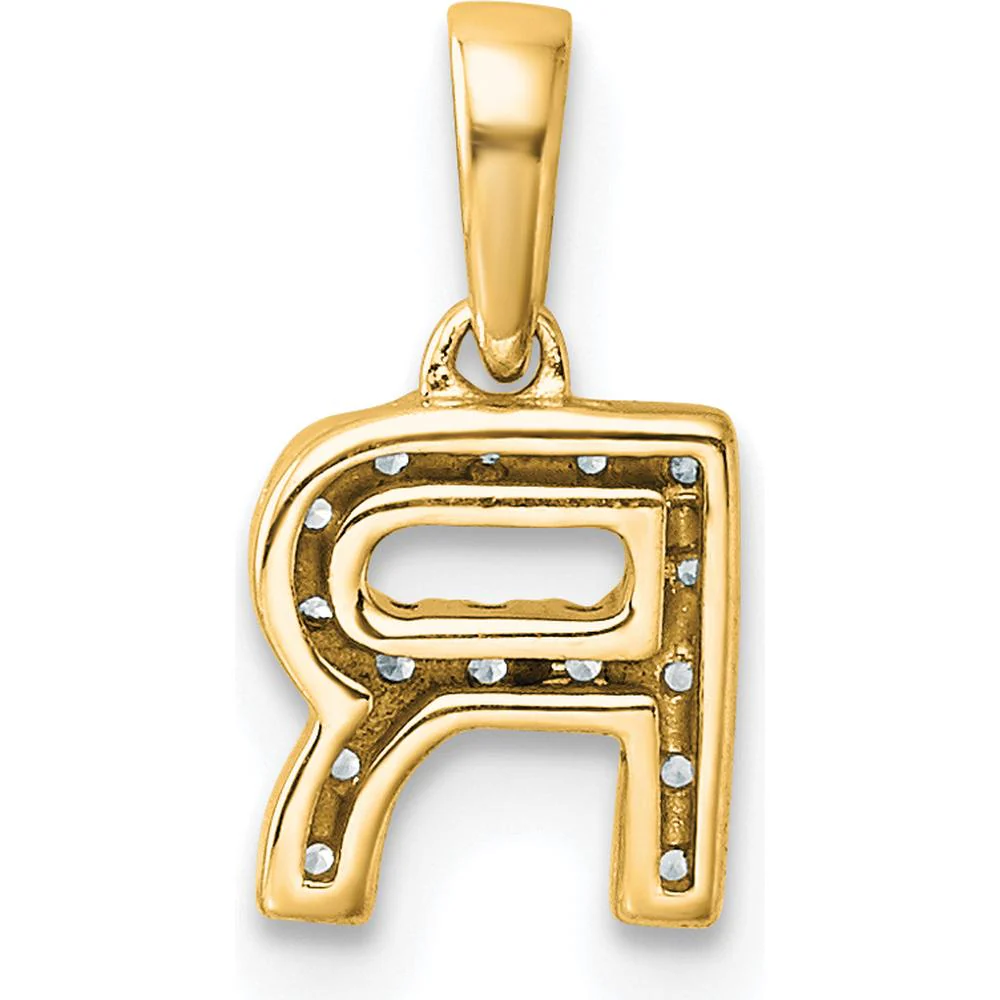 14K Yellow Gold Diamond Letter R Initial Pendant with Round Brilliant Diamonds by Oro Pregiato - Image 3