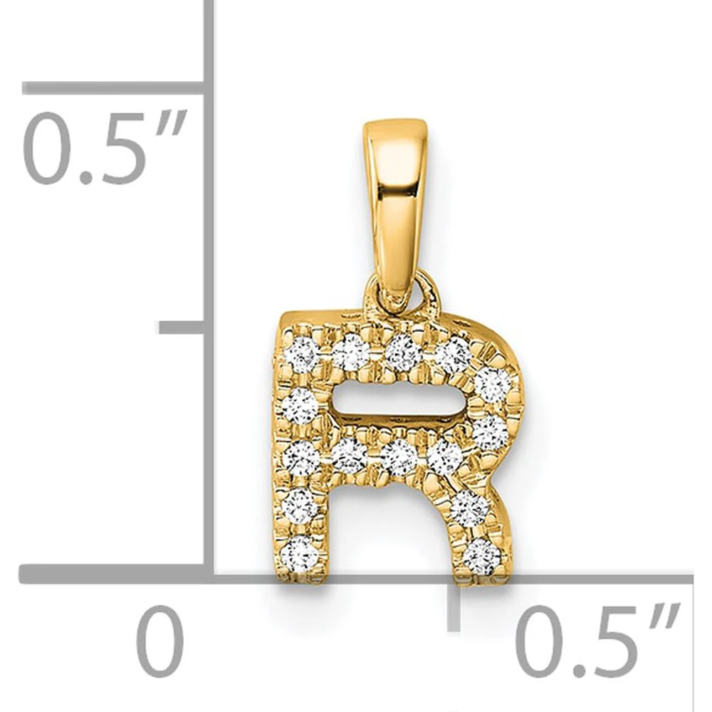 14K Yellow Gold Diamond Letter R Initial Pendant with Round Brilliant Diamonds by Oro Pregiato - Image 4
