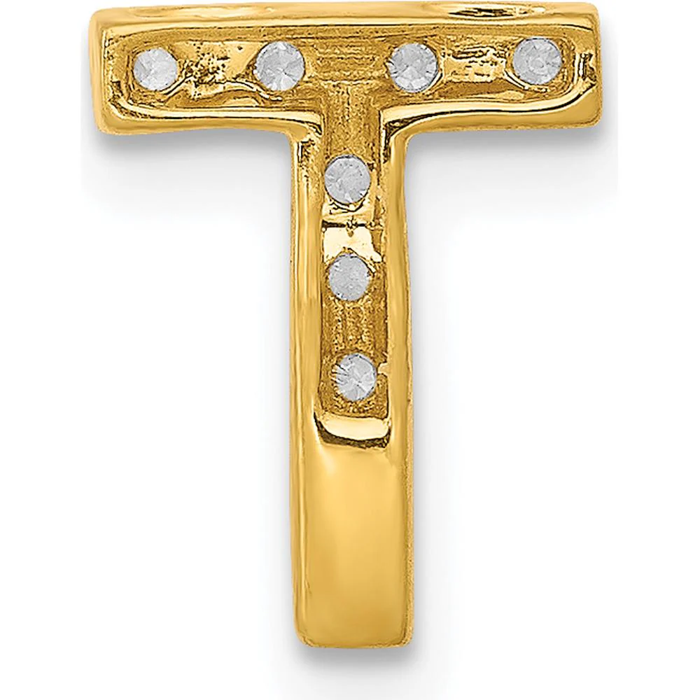 14K Yellow Gold Diamond Letter T Initial Charm with 9 Round Diamonds - 0.09 Carat Total Diamond Weight by Oro Pregiato - Image 3