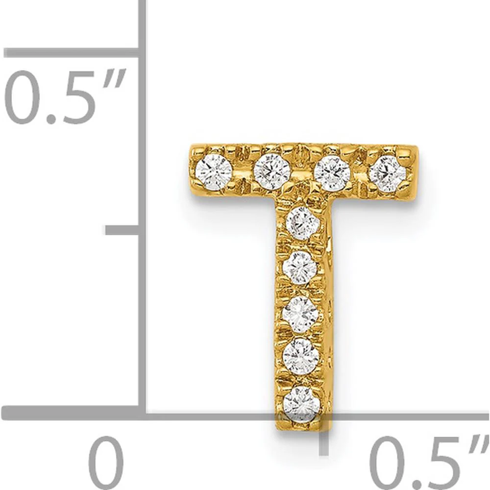 14K Yellow Gold Diamond Letter T Initial Charm with 9 Round Diamonds - 0.09 Carat Total Diamond Weight by Oro Pregiato - Image 4