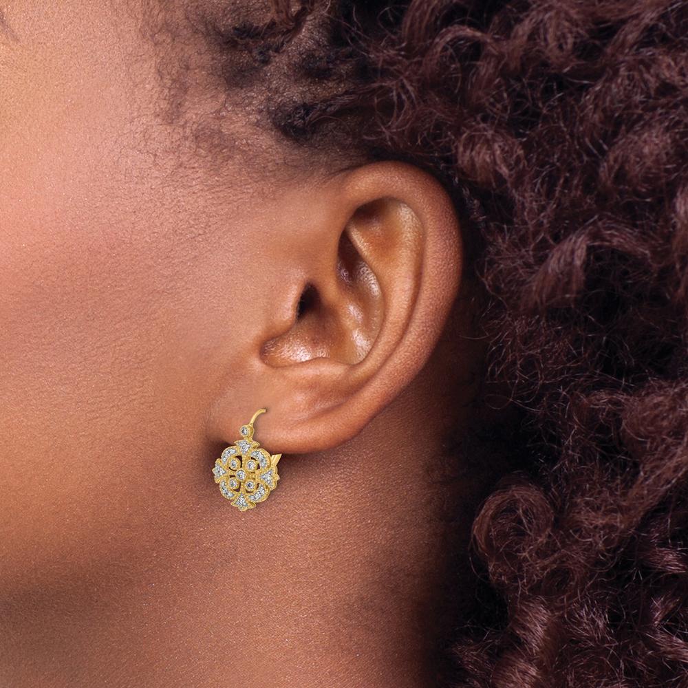 14K Yellow Gold Diamond Leverback Drop Earrings with Round Natural Diamonds - 0.05 Carat Total Diamond Weight by Monteluci Fine Jewelry - Image 3