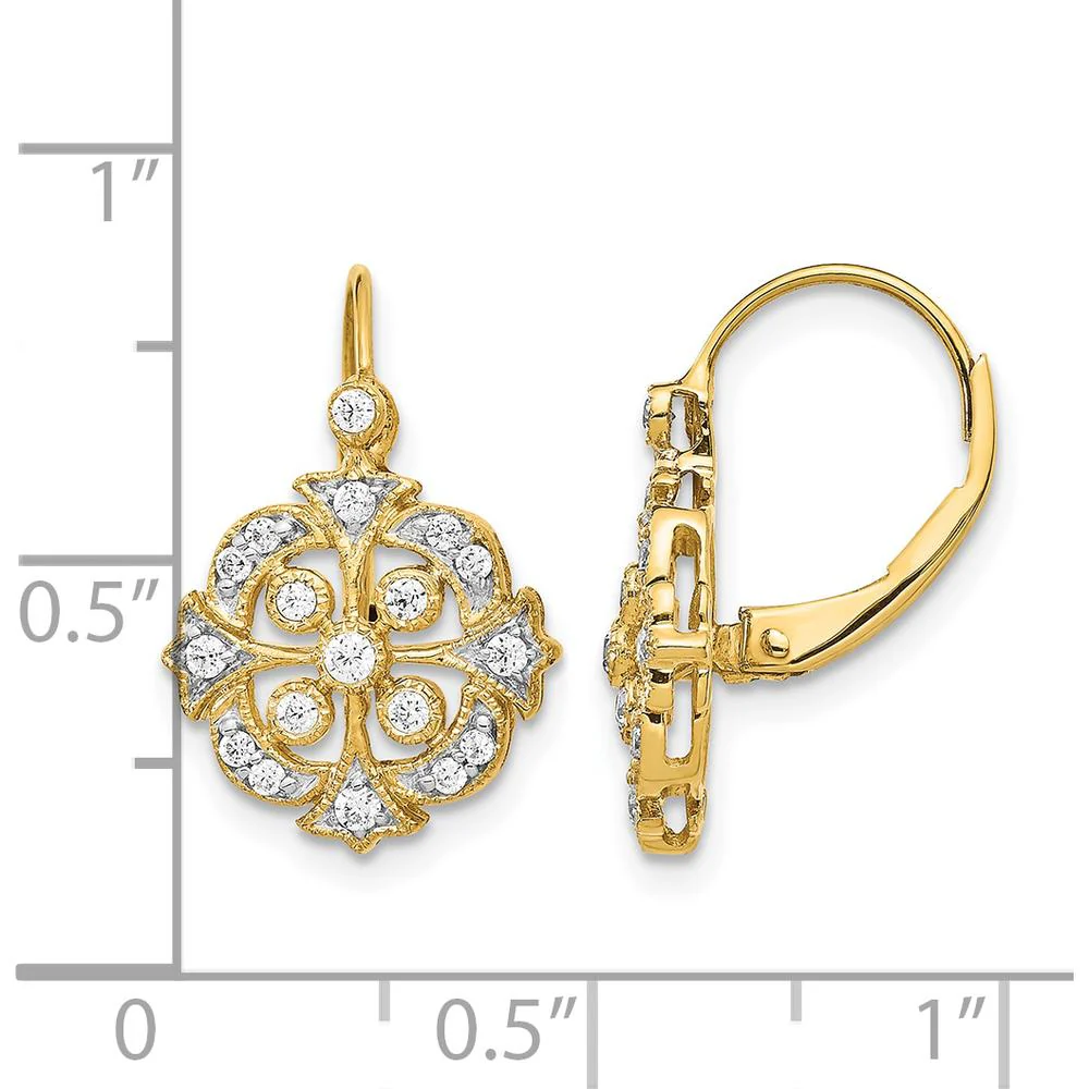 14K Yellow Gold Diamond Leverback Drop Earrings with Round Natural Diamonds - 0.05 Carat Total Diamond Weight by Monteluci Fine Jewelry - Image 4